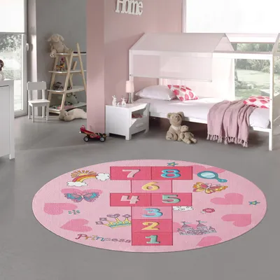 Produktbild von Prinzessinnen Hüpfspiel Kinder Spielteppich mit Herzen in pink Größe - 200 cm Rund