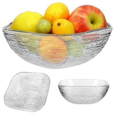 Glaskom 20 cm, eckige Obstschale aus Glas, spülmaschinengeeignet