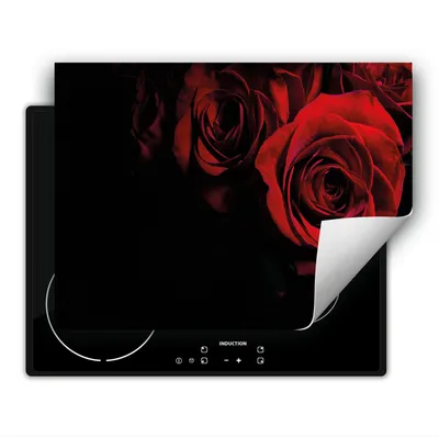 Produktbild von DarHaus Herdabdeckplatte 80x52 cm Anti Rutsch Matte Aufrollbar, schwarz - rot - Rose