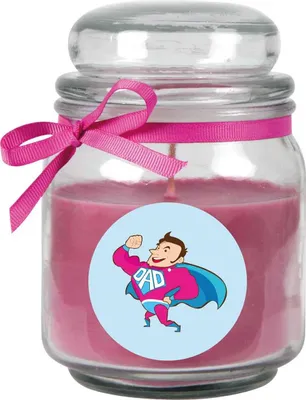 Image de Bougie parfumée en pot de verre à bonbons Design : Fête des pères, Lavande ( Lila ) - 300g