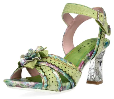 Produktbild von Laura Vita Damen Sandalette Perlmut Leder transparenter Absatz NINO 16, Größe:39 EU, Farbe:Grün