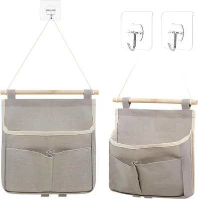 Imagen del producto de Organizador de pared gris, 2 unidades, plegable, con ganchos, 23x25x6 cm, ideal para dormitorios y oficinas