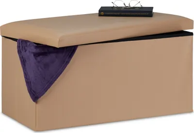 Produktbild von Relaxdays Sitzbank, Stauraum, Kunstleder, faltbar, gepolstert, Flur, Schlafzimmer, HBT 37,5 x 76,5 x 38,5 cm, beige