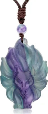 Produktbild von Halskette mit Fuchs aus natürlichem Rosenquarz/Eisopsidian/Fluorit, Heilkristall, Edelstein-Halsketten, Anhänger, Schutz-Amulett