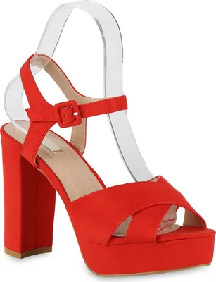 Produktbild von Mytrendshoe Damen Plateau Sandaletten Blockabsatz Party Schuhe High Heels 826159, Farbe: Rot, Größe: 37