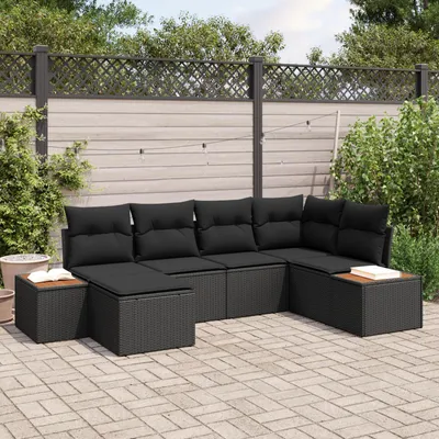 Immagine prodotto di vidaXL Set di divani da giardino con cuscini e contenitore 7 pezzi Nero Polyrattan