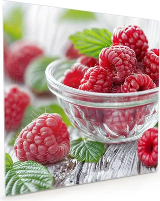 Produktbild von Küchenrückwand Spritzschutz Glas mit Motiv Frische Himbeeren 40 x 40 cm