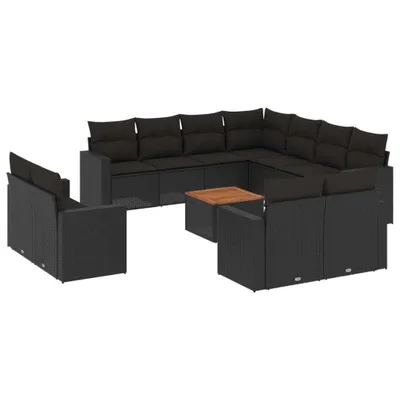 Produktbild von 12-tlg. Garten-Sofagarnitur mit Kissen Schwarz Poly Rattan