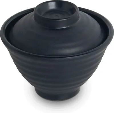 Produktbild von [ Melamin MATT SCHWARZ ] Miso Suppen-Schale mit Deckel / Ø 10,8 cm für ca. 200ml