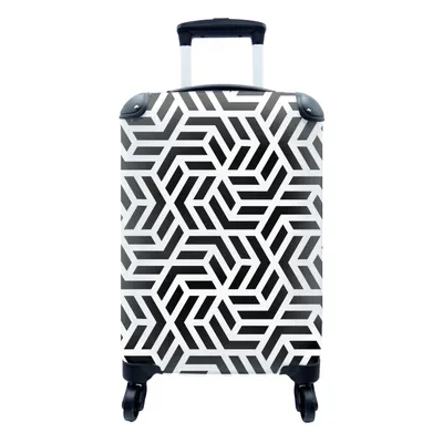 Produktbild von MuchoWow® Koffer Handgepäck Trolley Rollkoffer Kleine Reisekoffer mit 4 Rollen - Design - Geometrie - Muster - Schwarz - Weiß - Cabin Size < 55x40x23 cm & 55x40x20 cm - Fotokoffer - Kabinenkoffer - Boardgepäck - Reise-Box - Reisekoffer - Reisegepäck - Koffer mit Bild - Trolley für Kinder