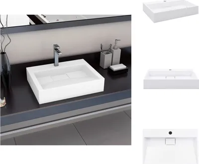 Produktbild von vidaXL Waschbecken 60 x 38 x 11 cm Mineralguss/Marmorguss Weiß - Badezimmer-Waschbecken