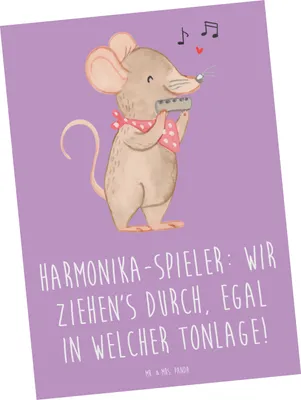 Produktbild von Mr. & Mrs. Panda Postkarte Harmonika Spieler - Lavendeltraum - Geschenk, Handzuginstrument, Instrument, Musikinstrument, Ansichtskarten, Postkarten, Musik, einzelkarte