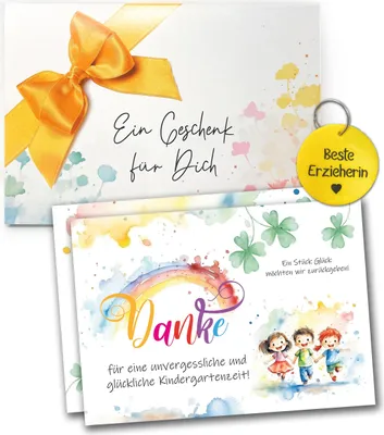 Produktbild von Abschiedsgeschenk Erzieherin - Dankeschön Geschenke Kita mit XL Danke Karte, Schlüsselanhänger und Geschenkumschlag | Abschied Kindergarten