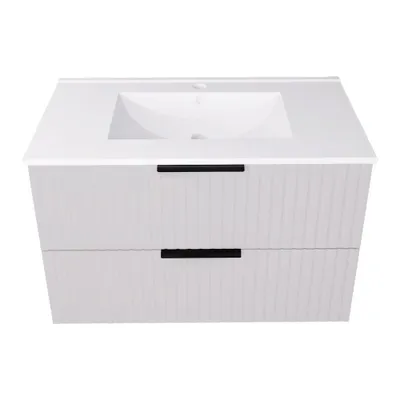 Produktbild von Waschbeckenunterschrank TIBU mit  Waschbecken Badezimmer 2 große Schubladen Softclose Badmöbel Kaschmir 80x50x46