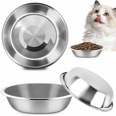 Productafbeelding van elzle, 3 stuks kattenbakken, roestvrijstalen voederschaaltjes voor katten, vaatwasmachinebestendig