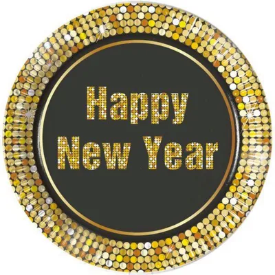 Immagine prodotto di 8 piatti per festa con scritta "Buon Anno" / Diametro: 23 cm / Colore metallizzato