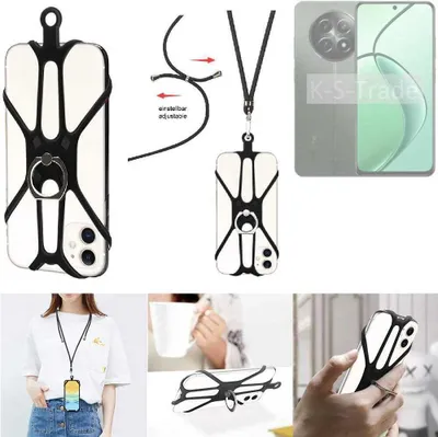 Produktbild von K-S-Trade 3in1 Handykette Handyband Handykordel Halsband Smartphone-Ring Handy-Ring kompatibel mit Realme 12 5G Fingerhalterung Handyring