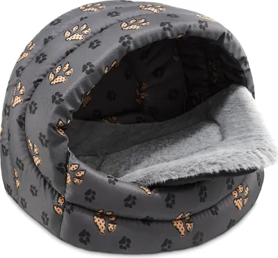 Produktbild von SuperKissen24. Hundehütte indoor - Hundebett - Hundebox für Mittlere und Große Hunde und Katzen - Wasserdicht Hundehöhle - 61x45x41 cm - Pfoten Grau