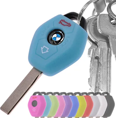 Produktbild von Auto Schlüssel Hülle Silikon Schutz Cover Fluoreszierend Blau kompatibel mit BMW E46 E83 E52 E85 E86 E39 E61 E60 E53 3 Tasten Funk Fernbedienung