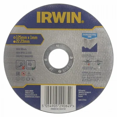 Zdjęcie produktu dla Irwin tarcza do cięcia stali nierdzewnej płaska 125mm x 1,0mm x 22,23mm