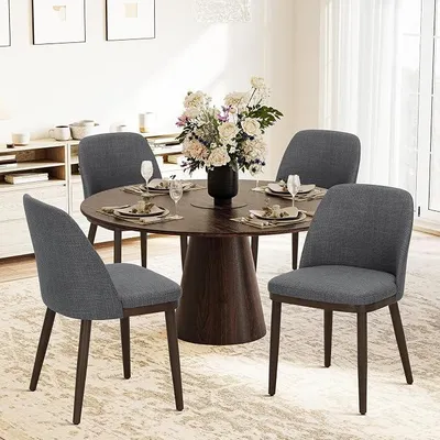 Imagen del producto de Juego de 4 sillas de comedor acolchadas, sillas de cocina modernas con respaldo, sillas tapizadas con patas de madera, ideales para comedor, cocina o restaurante, color gris claro