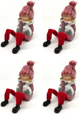Produktbild von Winterkind Kantenhocker Mädchen 22cm rot weiß Dekofigur Weihnachtsdeko 4 Stück