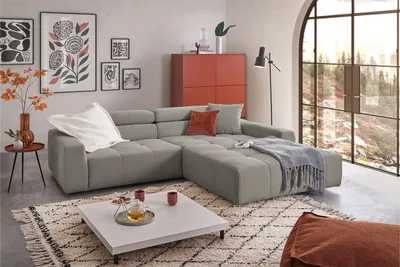 Produktbild von KAWOLA Sofa RENO Ecksofa Feincord grau mit motorischem Sitzvorzug Longchair rechts