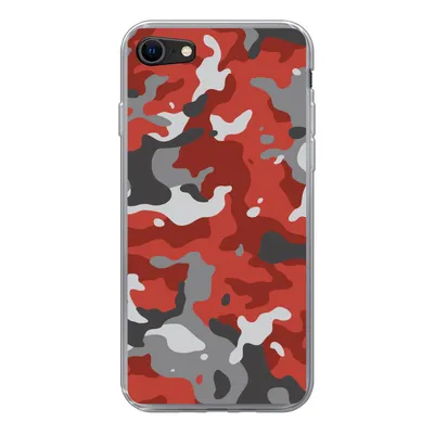 Produktbild von MuchoWow® Handyhülle Schutzhülle Hülle für iPhone 8 Rot mit grauem Camouflage-Muster Silikon Softcase Handy Hülle - Schutzhaube