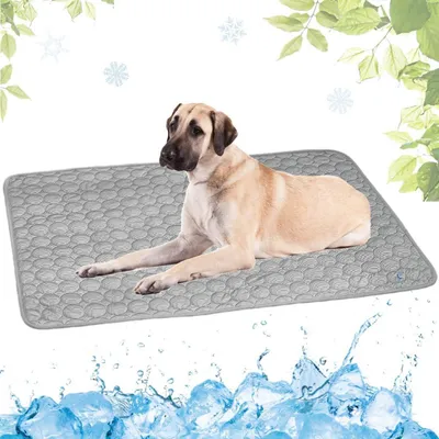 Image de Tapis rafraîchissant pour animaux de compagnie, auto-refroidissant, non toxique, lavable, gris, 100x150 cm