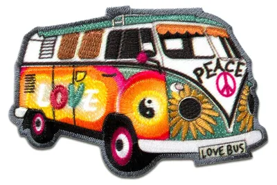 Obrázok produktu pre Hippie Bus Love Peace Auto - nášivka, nažehľovacia nášivka, nášivka, nášivky, na nažehlenie, veľkosť: 7,2 x 4,8 cm