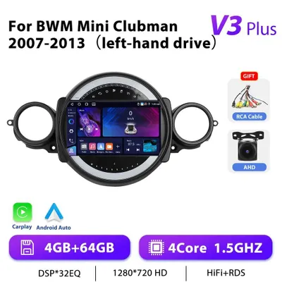 Produktbild von BMW Mini Clubman 2007-2013 - Android 13 Doppel-DIN Autoradio - 23 cm Touchscreen - 4+64 GB Speicher - GPS Navigation - AHD Rückfahrkamera-Eingang - 1,5 GHz