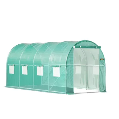Obrázok produktu pre Tunelový skleník, pozinkovaný oceľový rám, vodotesný PE kryt, zelený 15x7x7 ft
