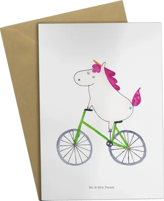 Produktbild von Mr. & Mrs. Panda jubiläumskarte Einhorn Radfahrer - Weiß - Geschenk, weihnachtskarten, osterkarten, osterkarte, Rad, einladungskarten, Glückwunschkarte, Radfahren, Bike