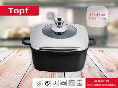 Produktbild von Altenbach Alu-Guss Kochtopf mit 3-facher TEFLON Antihaft-Beschichtung 24x24x11 cm (AT24Q)