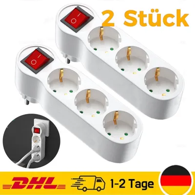 Produktbild von 2x Steckdose 3-Fach Steckdosenverteiler Steckdosenleiste Dreifachstecker Adapter