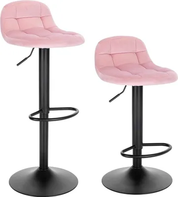 Produktbild von Barhocker Ziva – 2er-Set – Ergonomisch – Mit Rückenlehne – Höhenverstellbar 62–83cm – Samt – Küche & Bar – Rosa