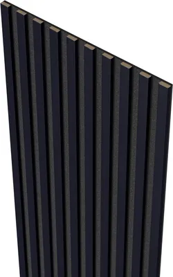 Zdjęcie produktu dla MEBANO. Lamele na Czarnym Filcu 275 x 53 cm Kolor: Indigo Blue Panele Akustyczne Naturalne Panele Ścienne Nowoczesna Ściana Lamelowa Pionowe Lamele
