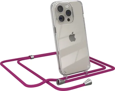 Produktbild von EAZY CASE Handykette kompatibel mit Apple iPhone 15 Pro, Handyhülle mit Umhängeband, Handykordel, Schutzhülle Clear, Band in Rosa