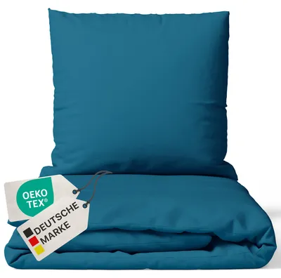 Produktbild von NYVI Bettwäsche Set DreamScience Renforcé Uni 155x220 + 80x80 cm Petrol - Atmungsaktiv & Weich - 100% Baumwolle - Mit Reißverschluss,  , für Allergiker geeignet
