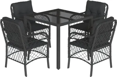 Produktbild von vidaXL 5-tlg. Garten-Essgruppe mit Kissen Schwarz Poly Rattan