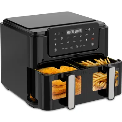 Productafbeelding van Strex Airfryer XXL - 10L - 2500W - Heteluchtfriteuse - Dubbele Airfryer - 50ºC tot 200ºC - 10 Kookprogramma's - Zwart