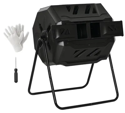 Image de Conteneur de compostage - Bac de compost - 2 bacs - Rotatif - 71 x 65 x 96 cm - Noir