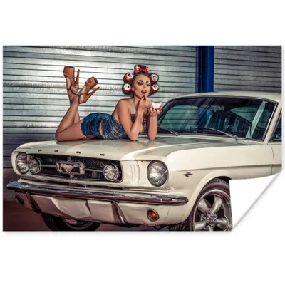 Produktbild von MuchoWow® Poster Mustang - Auto - Oldtimer - Frau 30x20 cm - Plakate - Print