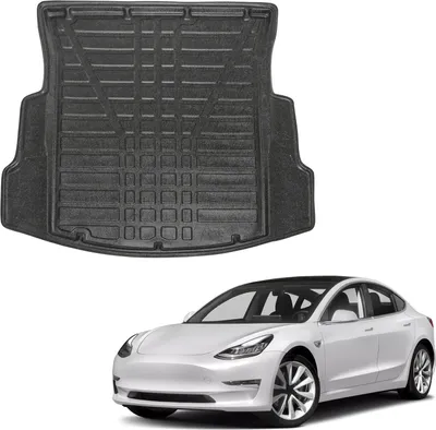 Image de Tapis De Coffre Sur Mesure Pour Tesla Model 3 2017-2025, Noir, Antidérapant, Bord Haut, Toutes Saisons