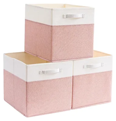 Produktbild von Aufbewahrungsbox 33x33x33 cm Faltenfreie Stoffkörbe für Kallax Kleidung Spielzeug (3 Stück Rosa/Beige)
