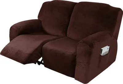 Produktbild von 6 Stück Samt Stretch Recliner Sofa Schonbezüge Abdeckung Möbelschutz für 2 Sitzer Couch,Braun