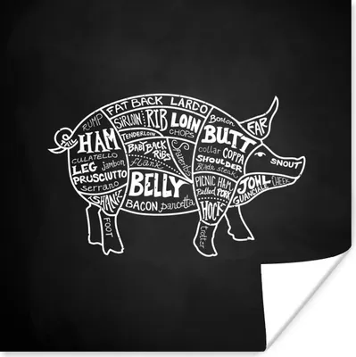 Produktbild von MuchoWow® Poster Küche - Schwein - Fleisch 50x50 cm - Wohnzimmerdekoration
