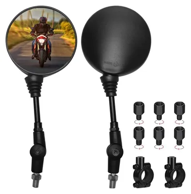 Obrázek produktu pro Sada zrcátek na motocykl, kulatý design, závity M8 a M10, pravé a levé závity, univerzální uchycení na řídítka