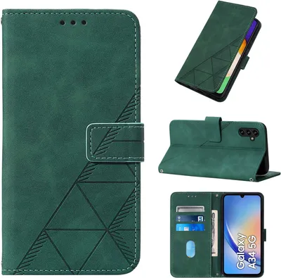 Produktbild von Hülle für Samsung Galaxy A34 5G Prägung Flip Leder Kartenfächer Schutzhülle mit Ständer Grün