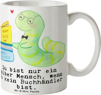 Produktbild von Mr. & Mrs. Panda Kaffeepott Buchhändler Herz - Weiß - Geschenk, Bücherwurm, Bibliothekar, Buchhandlung, Spruch, Teetasse, Becher, Tasse, Motivtasse, Lustig, haferl